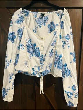 wild fable White Blouse with Blue Floral Print